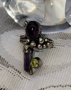 Artisan Crafted Amethyst and Citrine Gemstone Ring  size 8