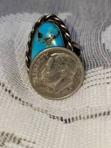 Pretty Turquoise Pawn Silver Ring  size 7