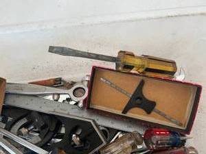 lot 78 image: Bin of Screw Drivers & Wrenches