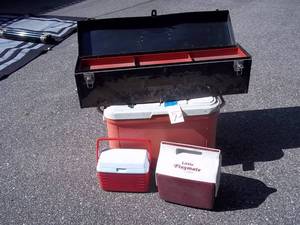 Giant Toolbox and 3 Coolers