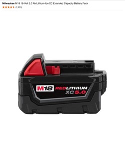 Milwaukee M18 18-Volt 5.0 Ah Lithium-Ion XC Extended Capacity Battery Pack. See Pictures