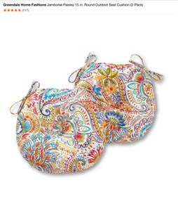 Greendale Home Fashions Jamboree Paisley 15 in. Round Outdoor Seat Cushions & Throw Pillows. See Pictures