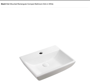 Elanti Wall-Mounted Rectangular Compact Bathroom Sink in White. See Pictures