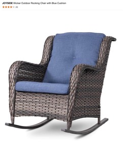 JOYSIDE Wicker Outdoor Rocking Chair with Blue Cushion. See Pictures