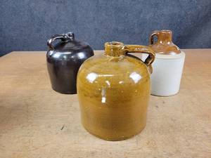 lot 1162 image: (3) Antique Stoneware Jugs - About 9 Tall Each