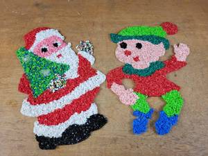 lot 1170 image: Vintage Melted Plastic Santa Claus and Elf - About 19 Tall