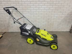 lot 1015 image: New RYOBI 20 Electric Lawn Mower w Bagger - Model RYAC200 - 120VAC 13A - Fully Assembled - NO SHIPPING