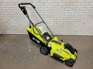 lot 1016 image: New RYOBI 16 Electric Lawn Mower w Bagger - Model RYAC160 - 120VAC - Fully Assembled - NO SHIPPING