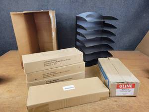 lot 1362 image: Horizontal 7-Tray Paper Organizer, U-Line Shipping Tags, Drawer Divider Kits (Part No. 2000484) and NEC Replacement Coin Tray Part No. 180500