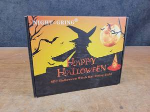 lot 1365 image: New Night-Gring 8-Piece Halloween Hanging Witch Hats String Light