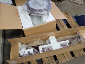 lot 1378 image: New in Box 3-Glass Shade Billiard Light - Mahogany Color - Part No RG260