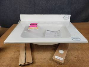 lot 1391 image: New ONYX White Lavatory Sink w Side Splash Guards - Overall 31 x 22 - NO SHIPPING