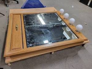 lot 1414 image: Solid Wood Bathroom Medicine Cabinet w (4) Lights - Overall 35.5 x 31.5 - NO SHIPPING