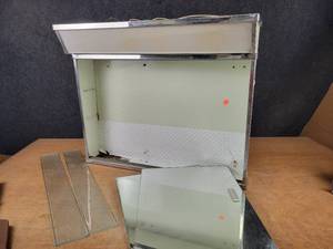 lot 1428 image: Vintage Metal Medicine Cabinet w Mirror Sliding Doors and Lights - NO SHIPPING