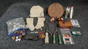 lot 1149 image: Lot of Vintage Items (John Deere Planter Cover, Baby Booties & Cap, Hair Curling Irons & More)
