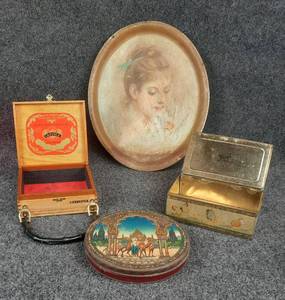 lot 1157 image: Lot of Vintage Tray, Cigar Tins & Box