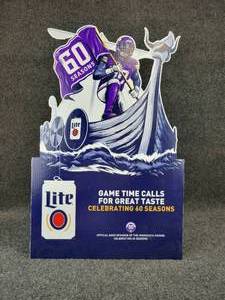 lot 1103 image: Minnesota Vikings Miller Lite Cardboard Advertisement - Measures 19 W x 29 H