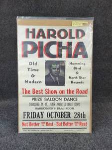 lot 1114 image: 1950s-60s Show Poster for Hardeggers Ballroom on Lake Jefferson - Harold Picha The Best Show on the Road - Measures 14 W x 21 H