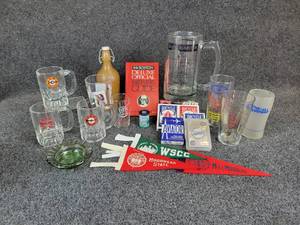lot 1137 image: Lot of Bar Glassware, A&W Rootbeer Mugs, Playing Cards, and MORE