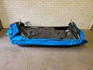 lot 1025 image: Clam Fish Trap 2-Person Ice Flip Over Ice Shelter - Dave Genz Voyager Series - NO SHIPPING