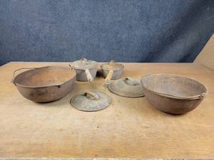 lot 1064 image: Antique WAGNER Cast Iron Cauldron (11 Diameter) and More