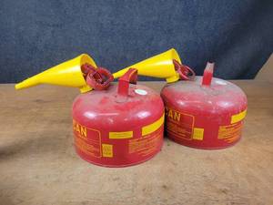 lot 1093 image: (2) 2-Gallon Steel EAGLE Safety Can Gas Cans - These have fuel in them - NO SHIPPING