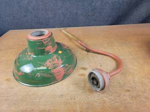 lot 1205 image: Antique Porcelain Lamp Shade w Horizontal Pole - Shade is 16 Diameter and Pole is about 32 Long
