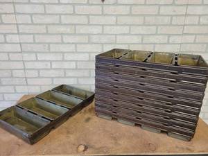 lot 1209 image: (10) Antique EKCO Strapped 4-Loaf Bread Pans - Glazed - From Veiths Bakery in St. Peter, MN - Dated 1936 - 20.5 x 14 x 3 - NO SHIPPING
