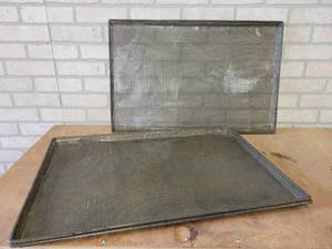 lot 1236 image: (3) Vintage Perforated Sheet Pans - Glazed - From Veiths Bakery in St. Peter, MN - 26 x 17 x 1 - NO SHIPPING