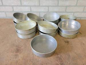 lot 1244 image: (14) Vintage 6 Aluminum Layer Cake Pans - 6 x 1.5 - From Veiths Bakery in St. Peter, MN