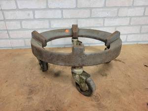 lot 1250 image: Cast Iron Rolling Mixing Bowl Dolly - 16 Diameter Overall -  From Veiths Bakery in St. Peter, MN - NO SHIPPING