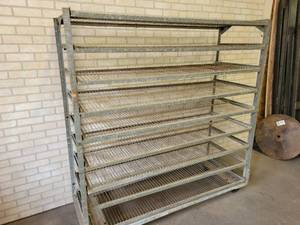 lot 1253 image: Heavy Duty Rolling Rack w Removable Shelves - Overall 70 Tall x 68 Wide x 24 Deep - Shelf Spacing about 7 - NO SHIPPING