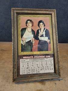 lot 1265 image: Antique 1934 Calendar Wrigleys Spearmint Gum Featuring Radio Hosts Myrt & Marge - Overall 17.5 x 11.5