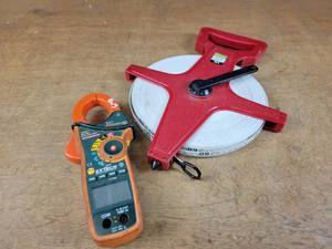 lot 1271 image: 330 Pittsburgh Reel Tape Measure and ExTech ACDC Clamp Meter (Untested)