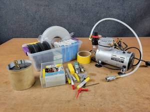 lot 1278 image: Small 15HP Compressor, Machining Bits, Abrasive Wheels and More