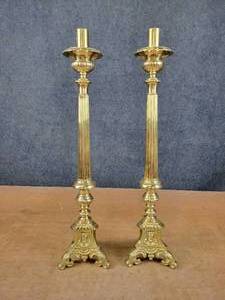 lot 1285 image: Pair of Brass Candlesticks - Each about 23 Tall