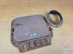 lot 1297 image: Antique FOK Cast Iron Stove Door and Outlet - Door is about 15 x 14