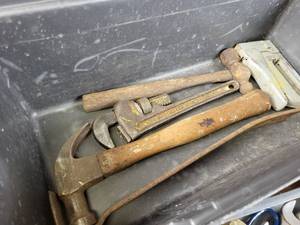 lot 1311 image: PLANO Tool Box w Hand tools - RIDGID Pipe Wrench, Hammer, Combination Wrenches, Screwdrivers and More