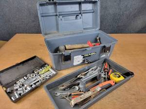 lot 1313 image: PLANO Tool Box w Hand tools - Hammers, Combination Wrenches, Screwdrivers, Sockets and More