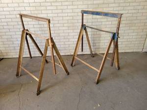 lot 1314 image: Pair of Well Built Steel Adjustable Material Stands - Height from 32 to 60 and 30 Wide - NO SHIPPING