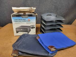 lot 1317 image: New Steelmaster Lock Box  Monitor Stand w Keys, Locking Bags w Keys and Paper Organizer