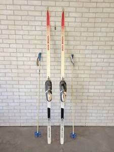 lot 1345 image: Cross Country Skis with Shoes - Skis Measure 81 Long, Shoes are Unknown Size - NO SHIPPING