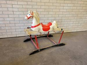 lot 1346 image: Vintage Plastic and Wood TRAIN-RITE Horse, Made in Maple Plaine, MN - Measures about 32 L x 20 W x 28 H - NO SHIPPING