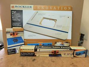 lot 58 image: Rockler High Pressure Laminate Router Table - Includes Rockler Aluminum Insert (Group A) and Rockler 32 Router Table Fence - All are New and Unopened