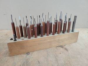 lot 111 image: Set of Wood Carving Tools in Wood Block Stand
