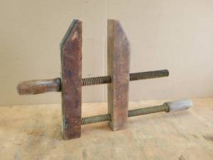 lot 148 image: Antique Wood Clamp - Wood Screws and handles