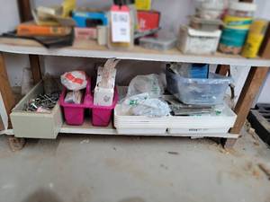 lot 158 image: Shelf Lot of Assorted Hardware and Parts Trays - NO SHIPPING