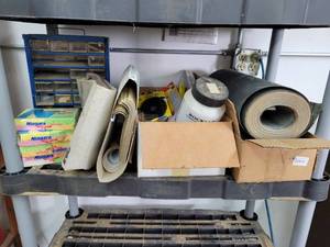 lot 156 image: Shelf Lot of Assorted Sandpaper, shop supplies and more - NO SHIPPING