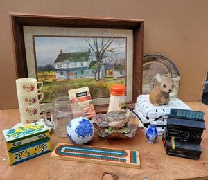 lot 217 image: Lot of Home Dcor, Silver Plate Tray, Critters, and More - NO SHIPPING
