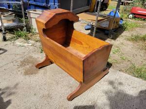 lot 219 image: Solid Wood Baby Cradle - About 24 x 23 x 24 - NO SHIPPING